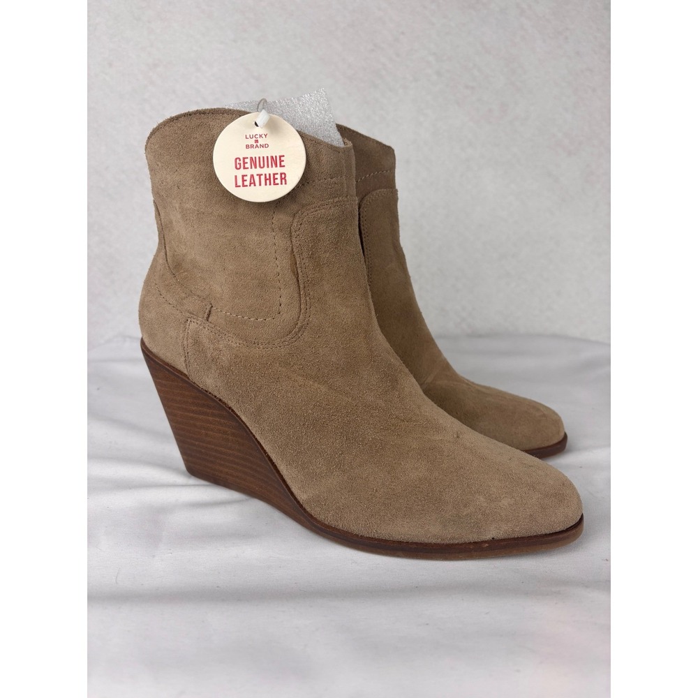 Lucky Brand Suede Wedge Ankle Booties Size 8 Western Boho Casual Fall Shoes